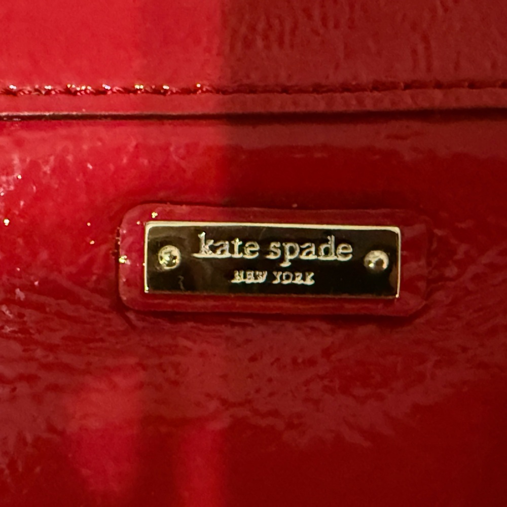 kate spade Red Leather Wristlet Clutch with Gold Plaque - Picture 4 of 4
